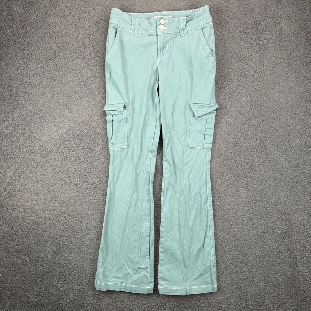 YMI Low Rise All Day Cargo Pants Sage Green Flare Leg Utility Women Size 1/25